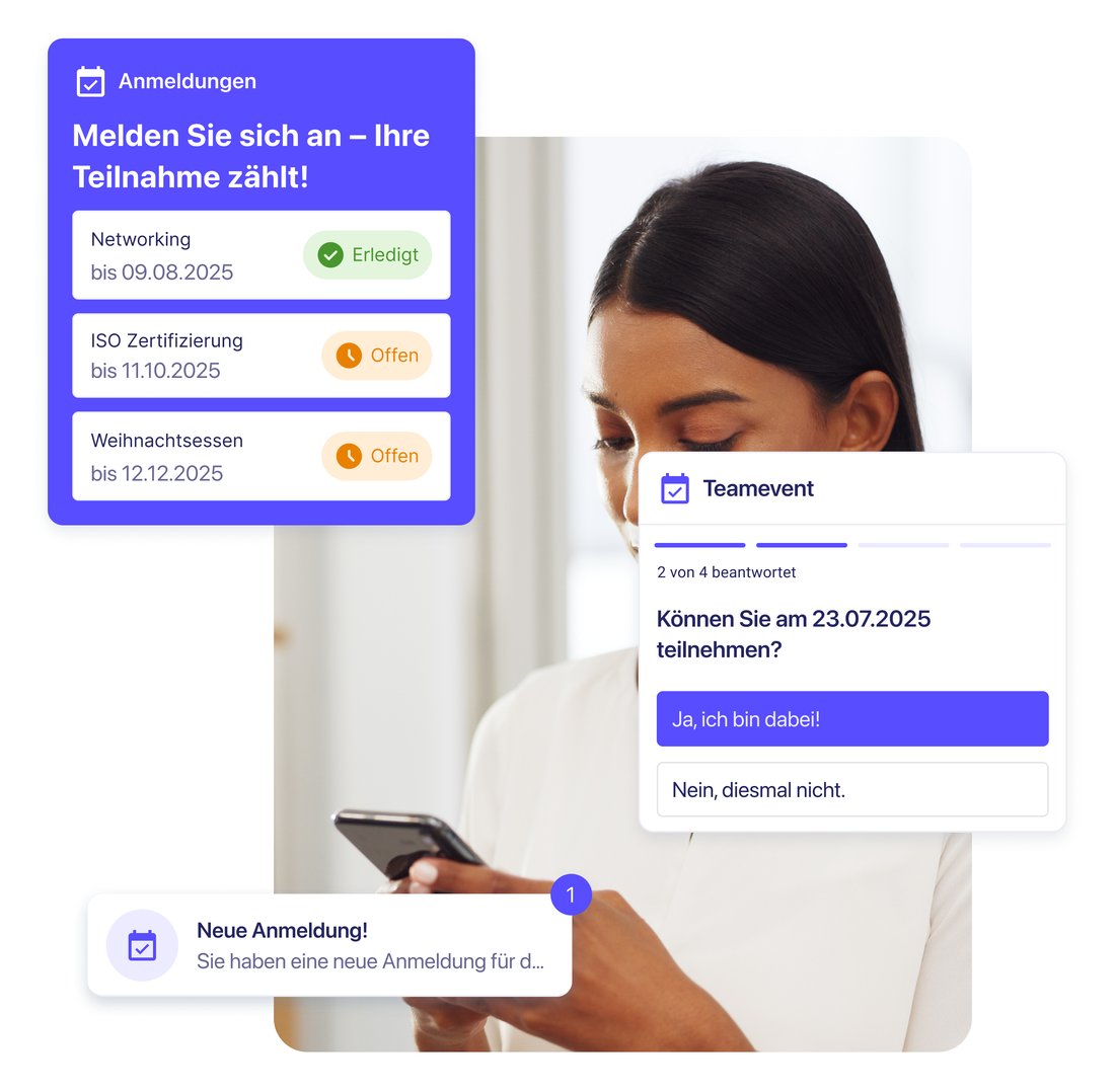 Anmeldungen — Screenshot in der App