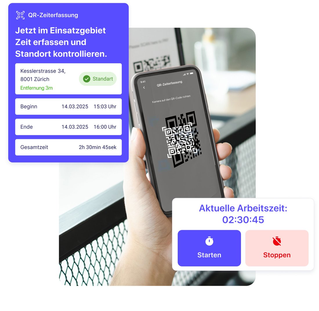QR-Zeiterfassung, Screenshot in der App