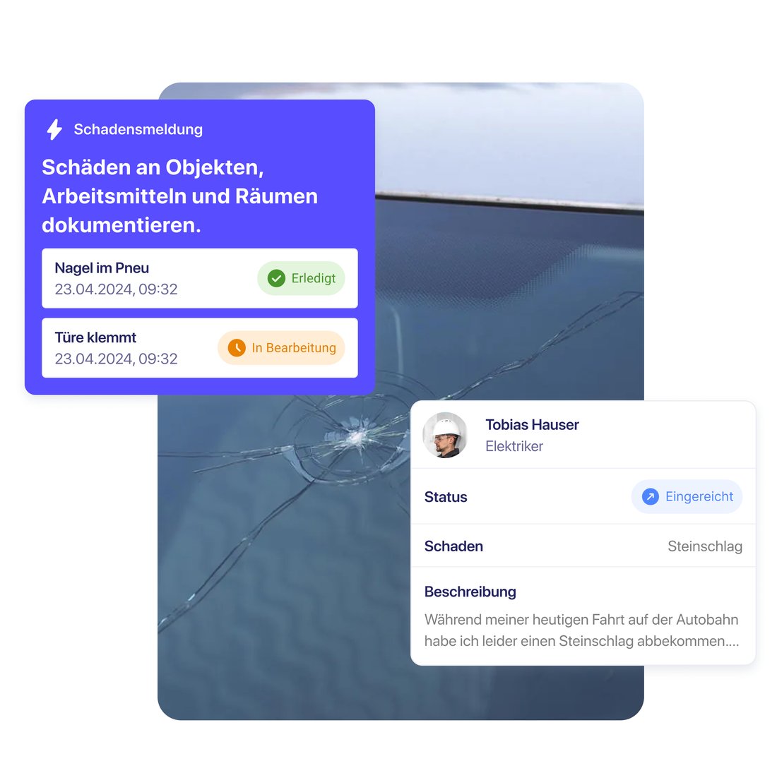 Schadensmeldung — Screenshot in der App